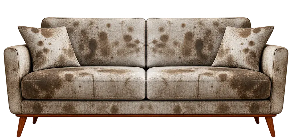 Stained couch before upholstery deep cleaning in Houston